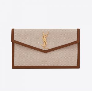 Saint Laurent YSL Women Uptown Pouch in Canvas and Smooth Leather