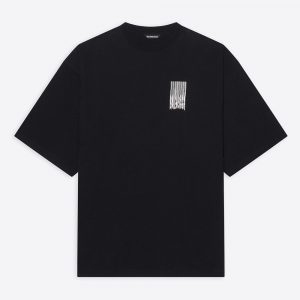 Balenciaga Men Barcode Wide Fit T-Shirt in Black and White Vintage Jersey
