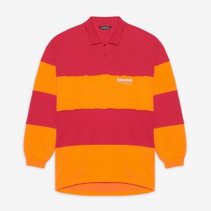 Balenciaga Men Patchwork Polo in RaspberryWhite
