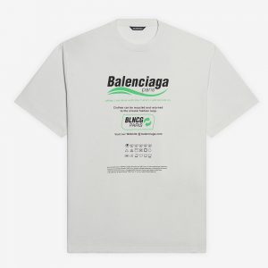 Balenciaga Women Dry Cleaning Boxy T-Shirt in White and Green Vintage Jersey
