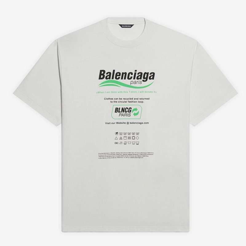 Balenciaga Men Barcode Wide Fit T-Shirt in Black and White Vintage Jersey
