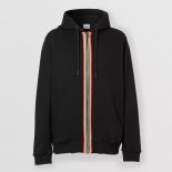 Burberry Men Icon Stripe Detail Cotton Hooded Top-Black