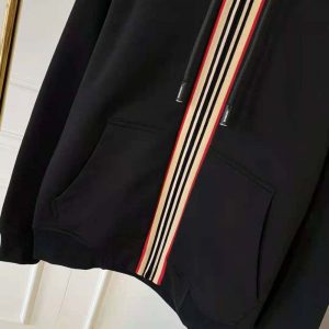 Burberry Men Icon Stripe Detail Cotton Hooded Top-Black