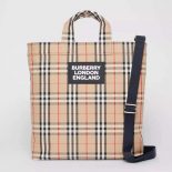 Burberry Men Logo Applique Vintage Check Cotton Blend Tote