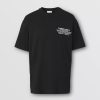 Burberry Women Location Print Cotton Oversized T-shirt-Black