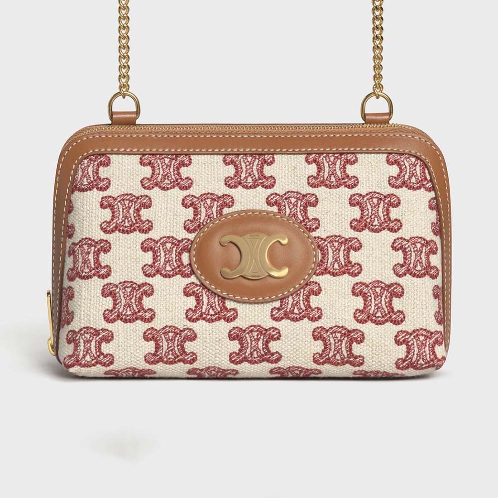 Clutch with chain in triomphe canvas with embroidered online celine