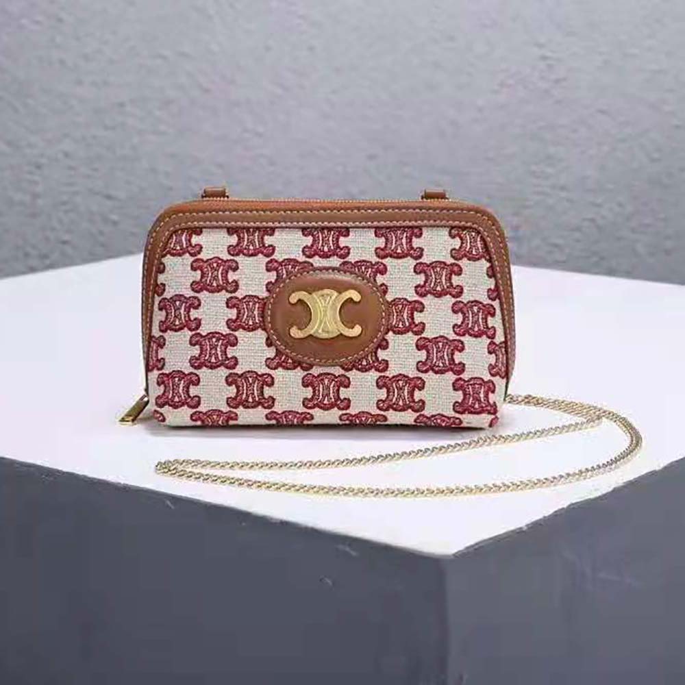 Celine Clutch with Chain in Textile with Triomphe Embroidery