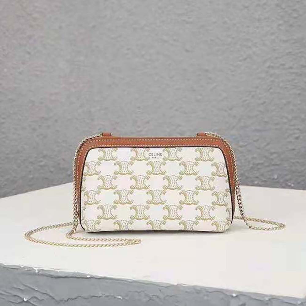 CELINE Triomphe Clutch with chain in triomphe canvas and lambskin