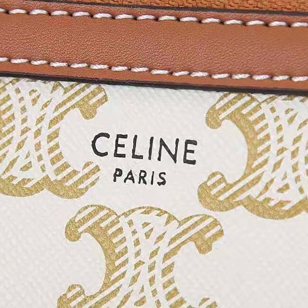 Celine Zip Around Chain Clutch Embroidered Triomphe Coated Canvas Brown  93279167