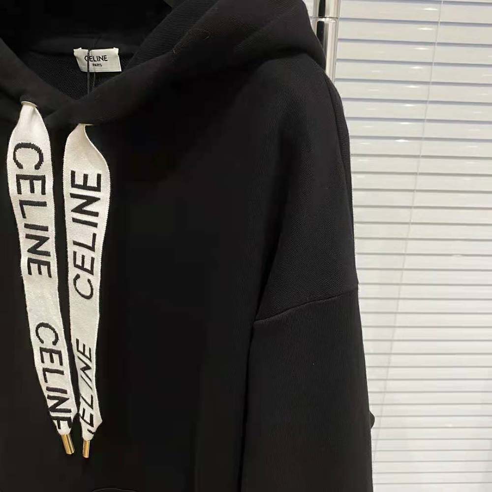 Celine Women Loose Celine Sweatshirt in Cotton Fleece-Black