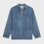 Celine Women Open-Collar Sweater in Pacific Sky Wash Denim-Navy