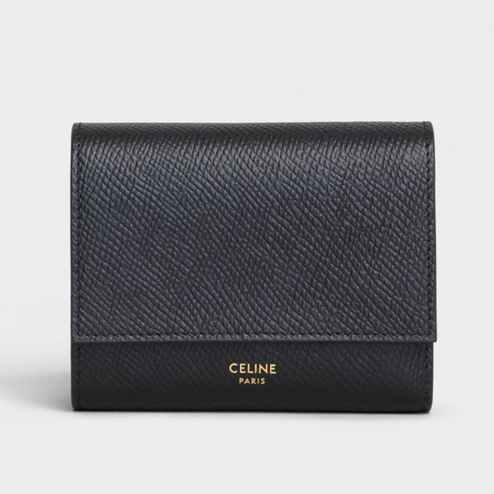 Celine Women Small Trifold Wallet in Grained Calfskin-Black