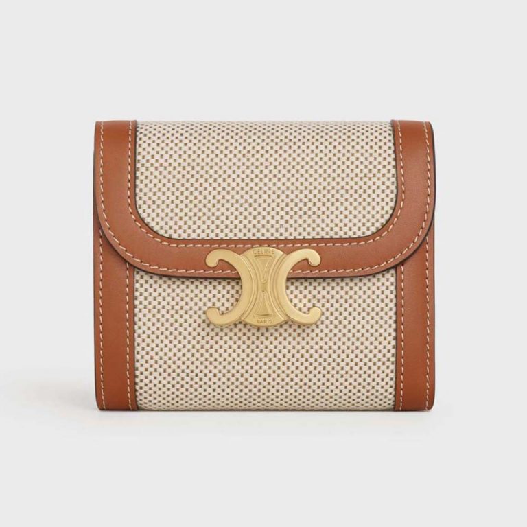 Celine Women Micro Drawstring in Triomphe Canvas and Calfskin-Brown