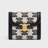 Celine Women Small Triomphe Wallet in Textile with Triomphe Embroidery