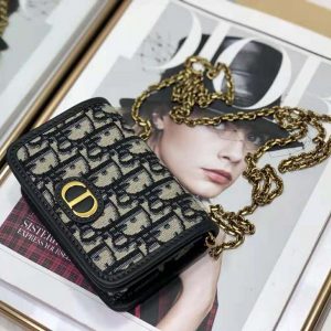 Dior 30 Montaign Nano pouch with Chain Blue Oblique jacquard