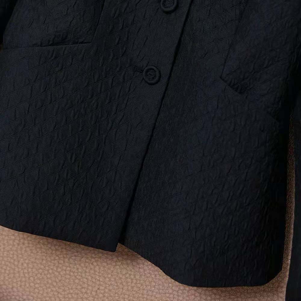 Mid-Length Belted Dress Black Matte Cloqué Technical Fabric