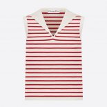 Dior Women Dioriviera Sleeveless Sweater Raspberry and White Dior Mariniere Silk and Cotton Knit
