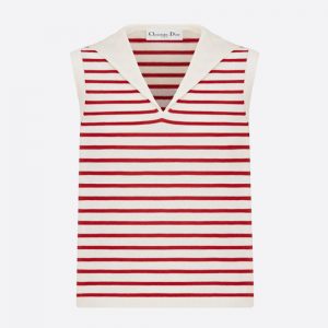 Dior Women Dioriviera Sleeveless Sweater Raspberry and White Dior Mariniere Silk and Cotton Knit