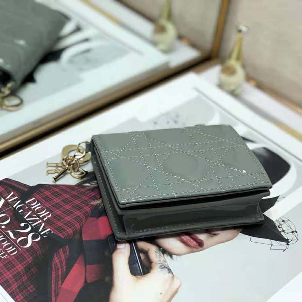 Dior - Mini Lady Dior Wallet Black Patent Cannage Calfskin - Women