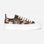 Dolce Gabbana D&G Women Cotton Drill Portofino Light Sneakers with Leopard Print and DG Logo