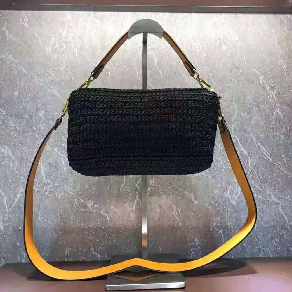 Fendi Women Baguette Bag in Traditional Cotton Crochet Bag-Black 4 Fendi Women Baguette Bag in Traditional Cotton Crochet Bag-Black - Image 4