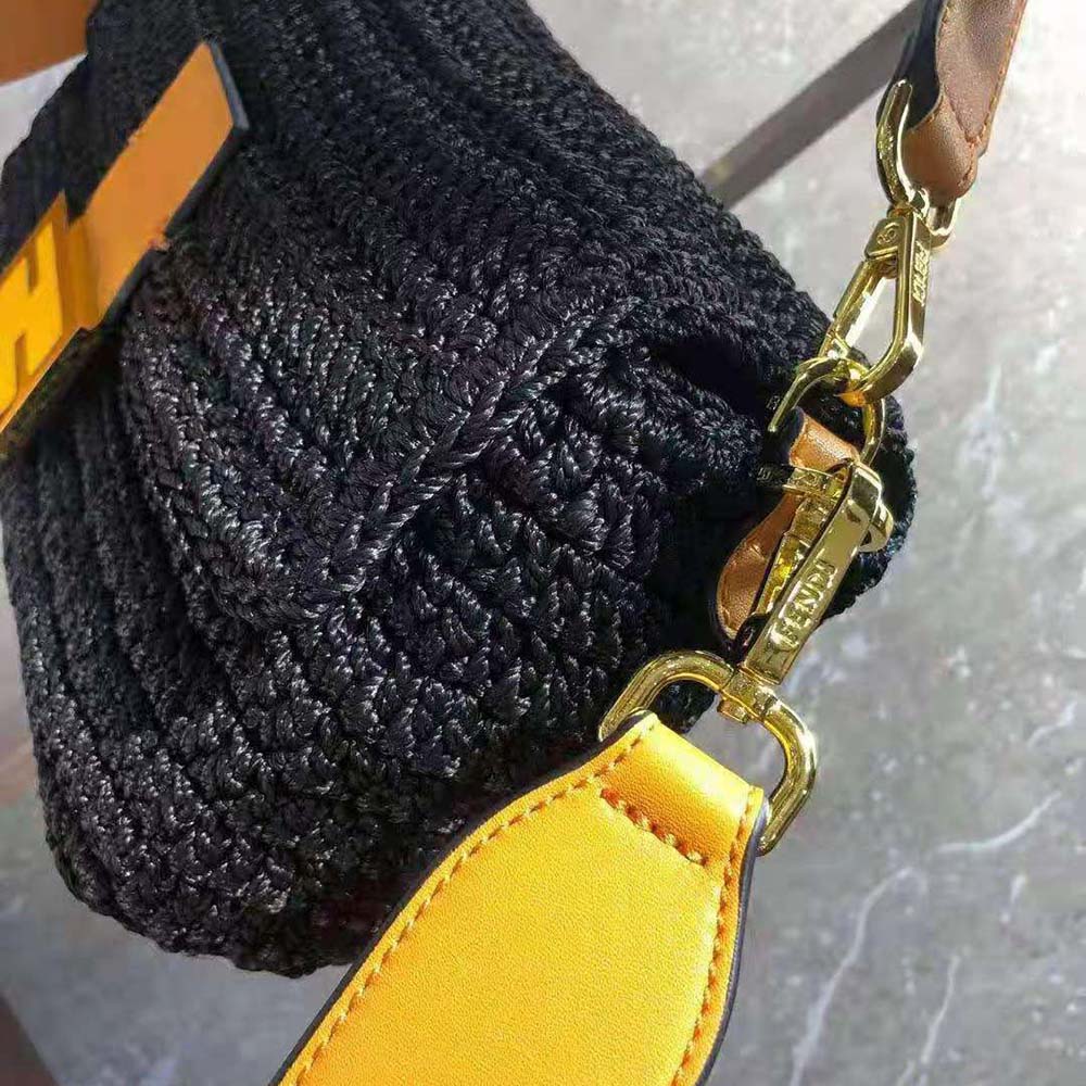 Fendi Women Baguette Bag in Traditional Cotton Crochet Bag-Black 6 Fendi Women Baguette Bag in Traditional Cotton Crochet Bag-Black - Image 6