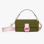 Fendi Women Baguette Bag in Traditional Cotton Crochet Bag-Green