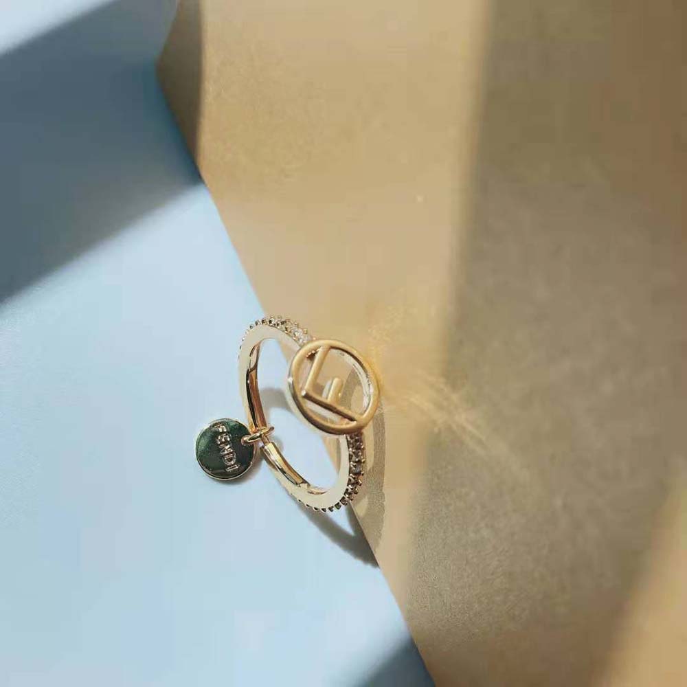 Fendi F Is Crystal Logo Gold Tone Ring Size 7 | Chairish