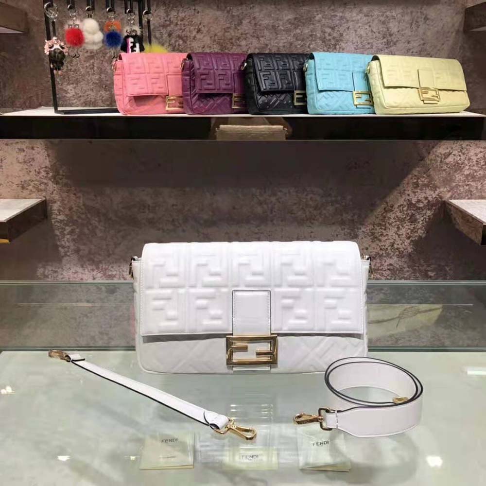Fendi Women Iconic Large Baguette Leather Bag-White 2 Fendi Women Iconic Large Baguette Leather Bag-White - Image 2