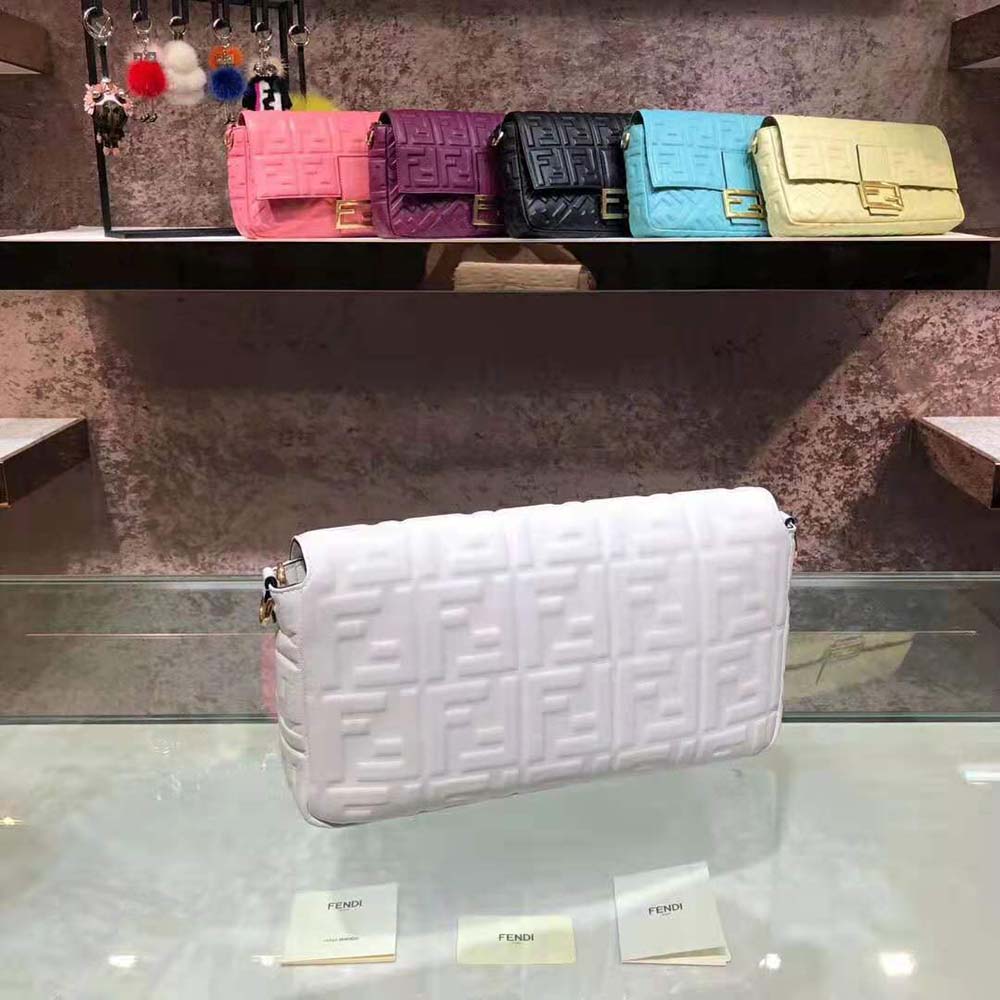 Fendi Women Iconic Large Baguette Leather Bag-White 8 Fendi Women Iconic Large Baguette Leather Bag-White - Image 8