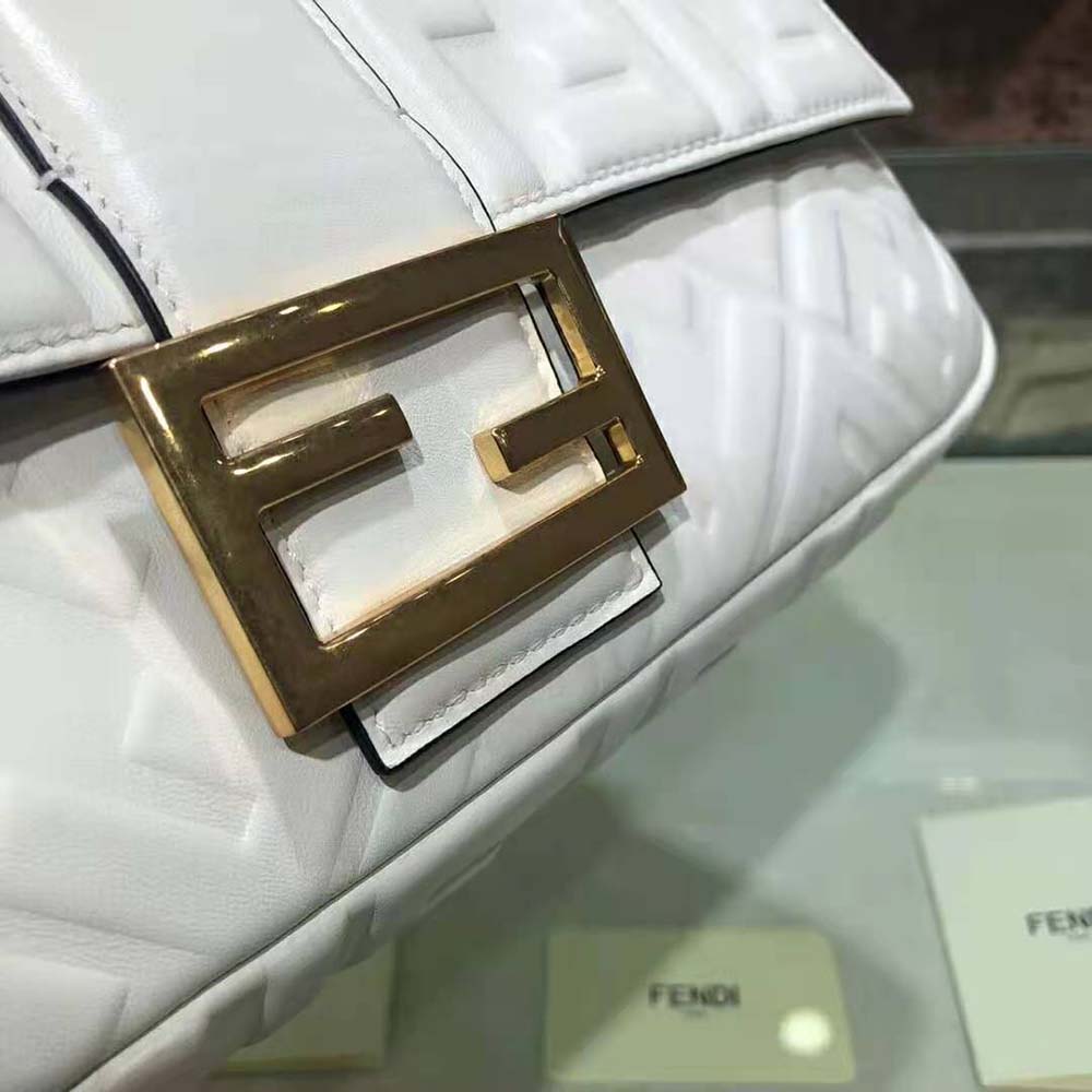 Fendi Women Iconic Large Baguette Leather Bag-White 5 Fendi Women Iconic Large Baguette Leather Bag-White - Image 5