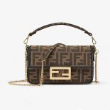 Fendi Women Mini Baguette Brown Fabric Bag