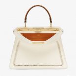 Fendi Women Peekaboo Iseeu Medium White Canvas Bag with Embroidery