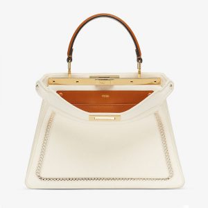 Fendi Women Peekaboo Iseeu Medium White Canvas Bag with Embroidery
