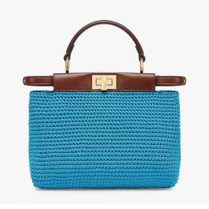 Fendi Women Peekaboo Mini Cotton Crochet Bag-blue