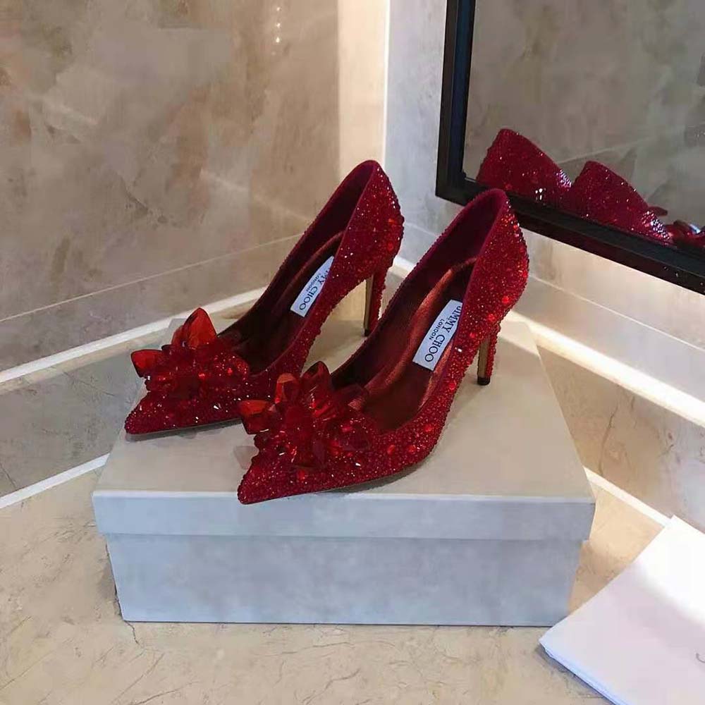 Red Crystal Covered Pointy Toe Pumps, Alia, Pre Fall 18