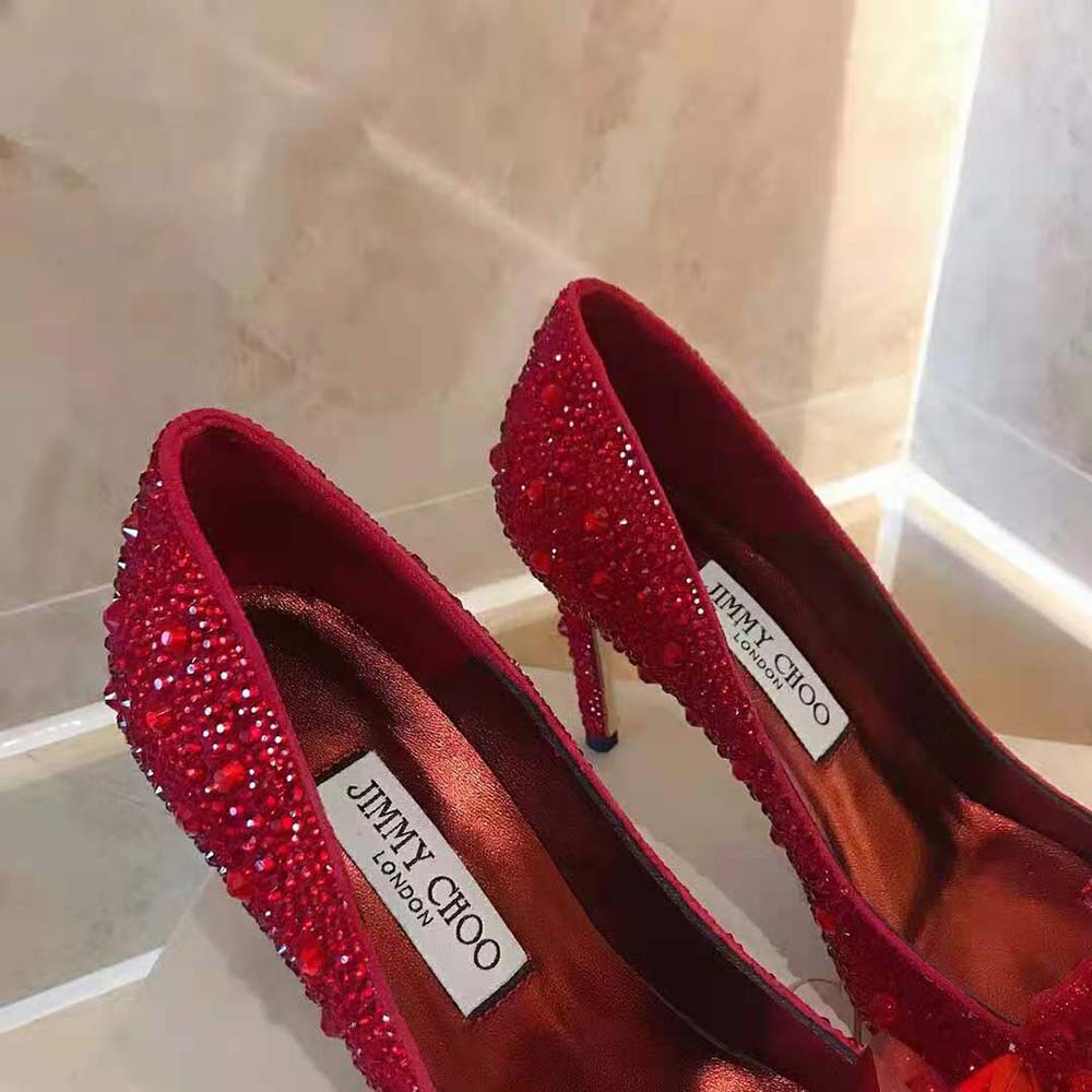 Red Crystal Covered Pointy Toe Pumps, Alia, Pre Fall 18