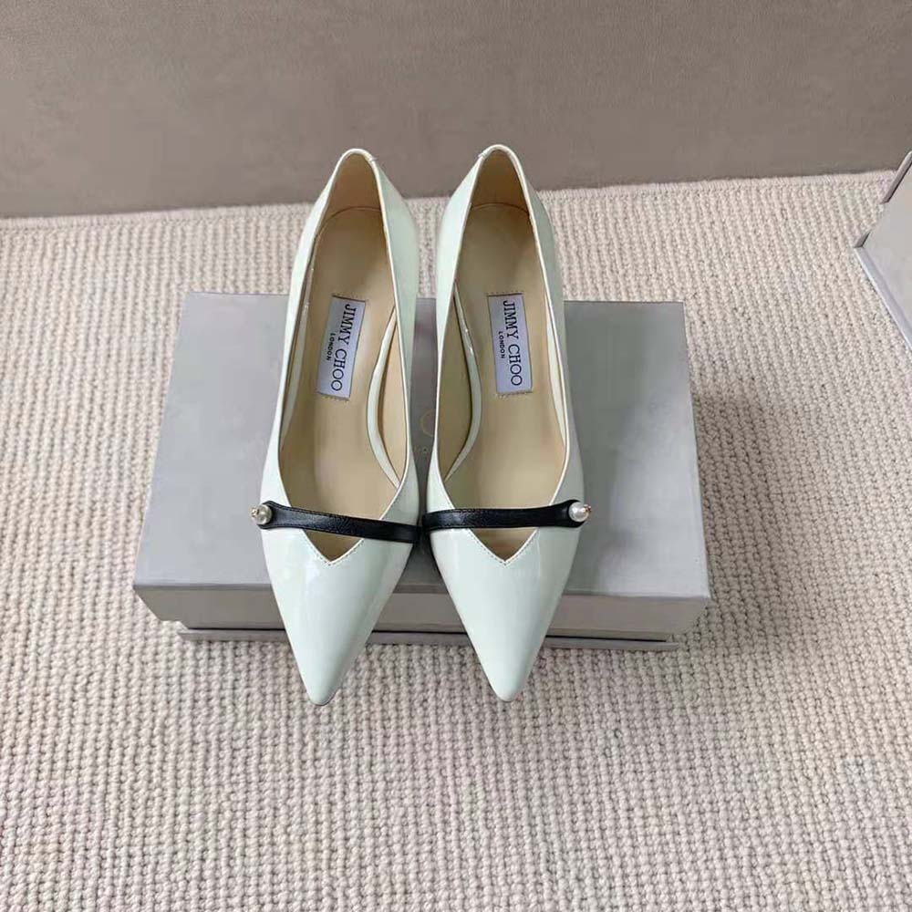 Jimmy Choo Women Rosalia 65 Latte Patent Pointed Pumps with Pearl