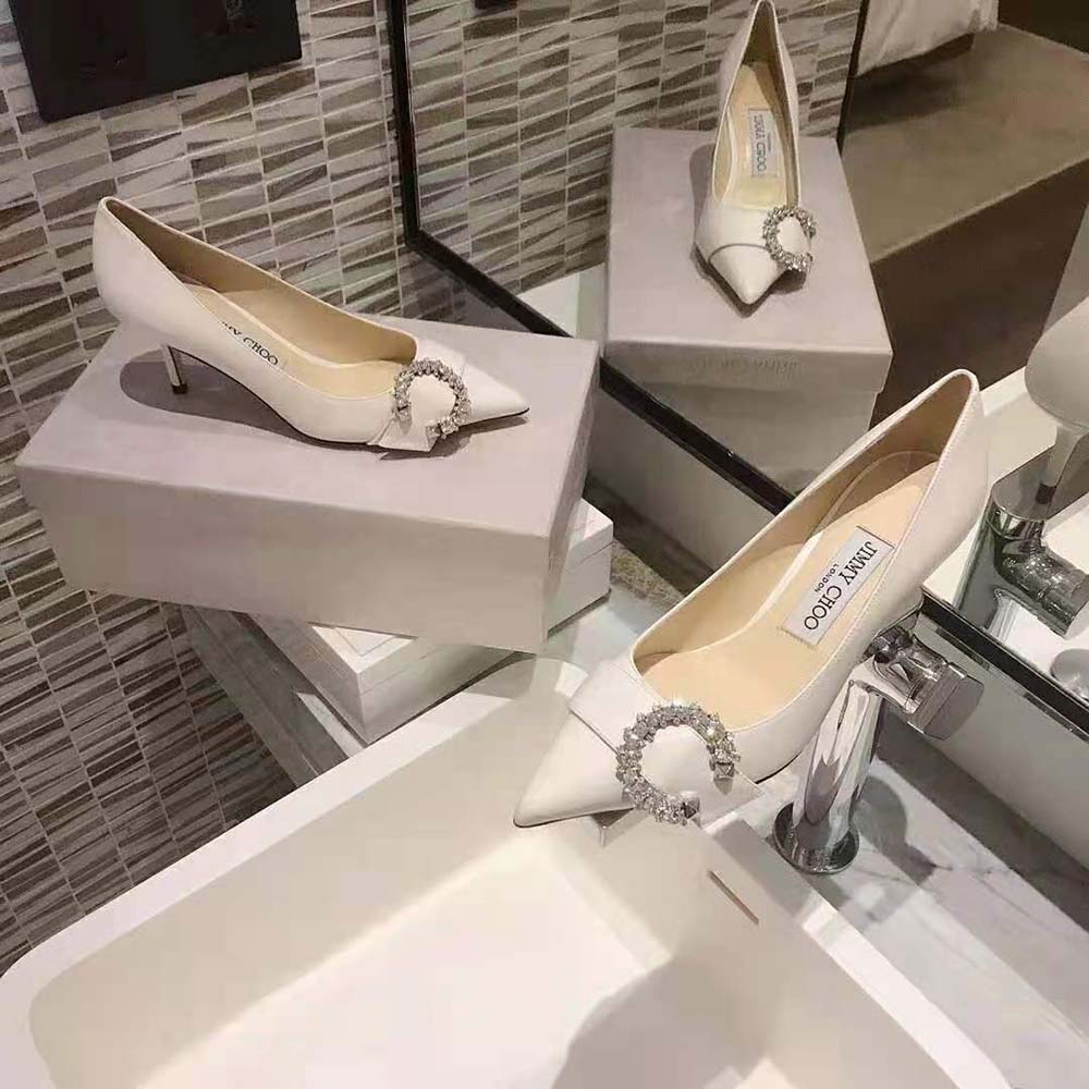 Jimmy Choo Women Saresa 65 Latte Nappa Leather Pumps with Crystal