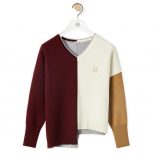 Loewe Women Anagram Asymmetric Sweater in Wool-Maroon