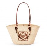 Loewe Women Anagram Basket Bag in Iraca Palm and Calfskin
