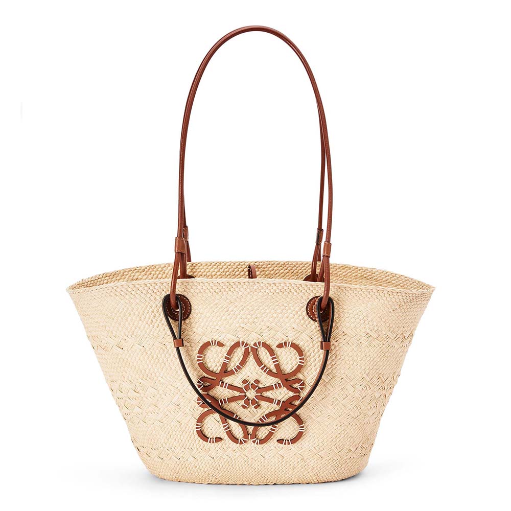Loewe Women Anagram Basket Bag in Iraca Palm and Calfskin