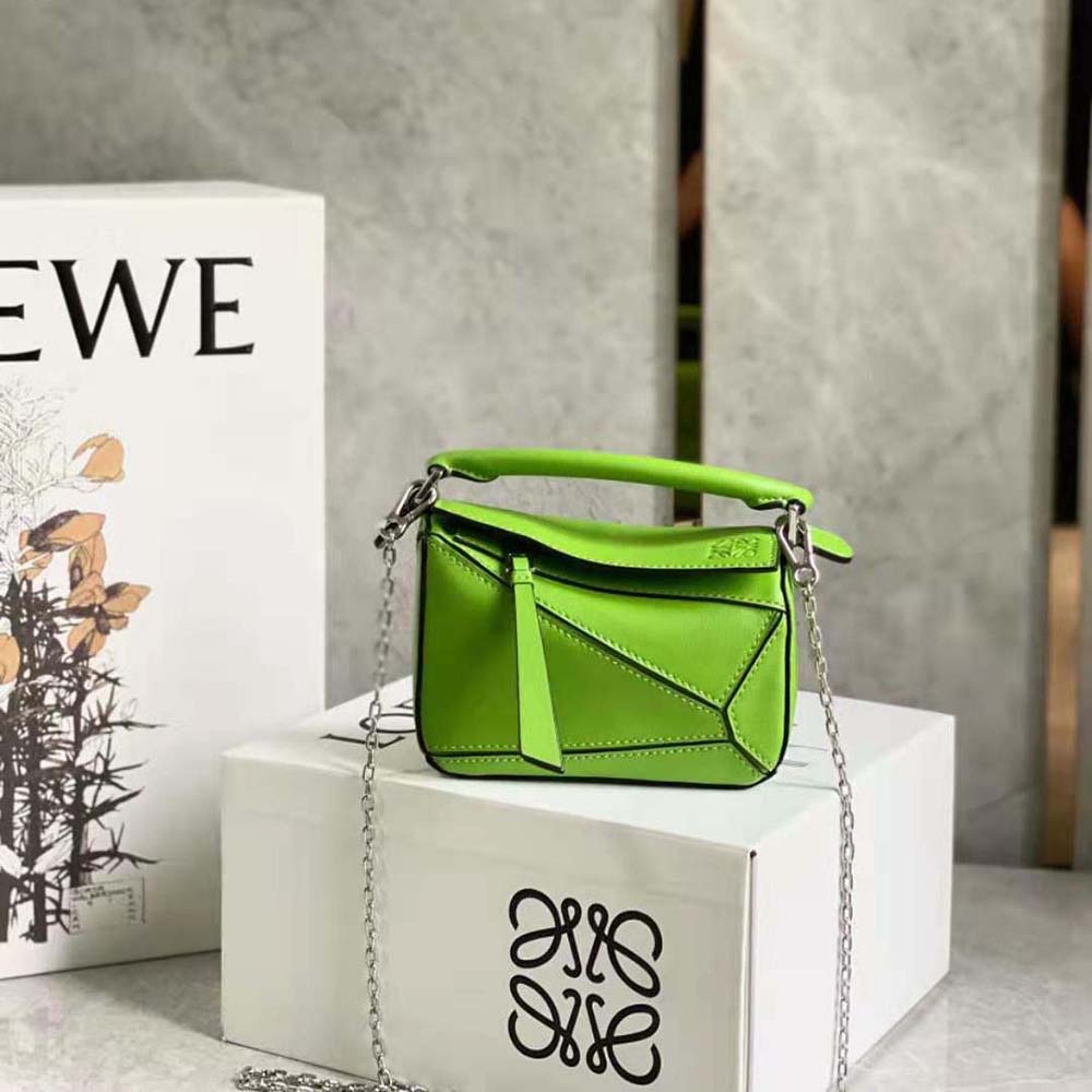 Loewe Women Nano Puzzle Bag in Classic Calfskin-Lime