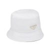 Prada Women Nylon Bucket Hat Decorated with the Triangle Logo-White