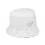 Prada Women Nylon Bucket Hat Decorated with the Triangle Logo-White