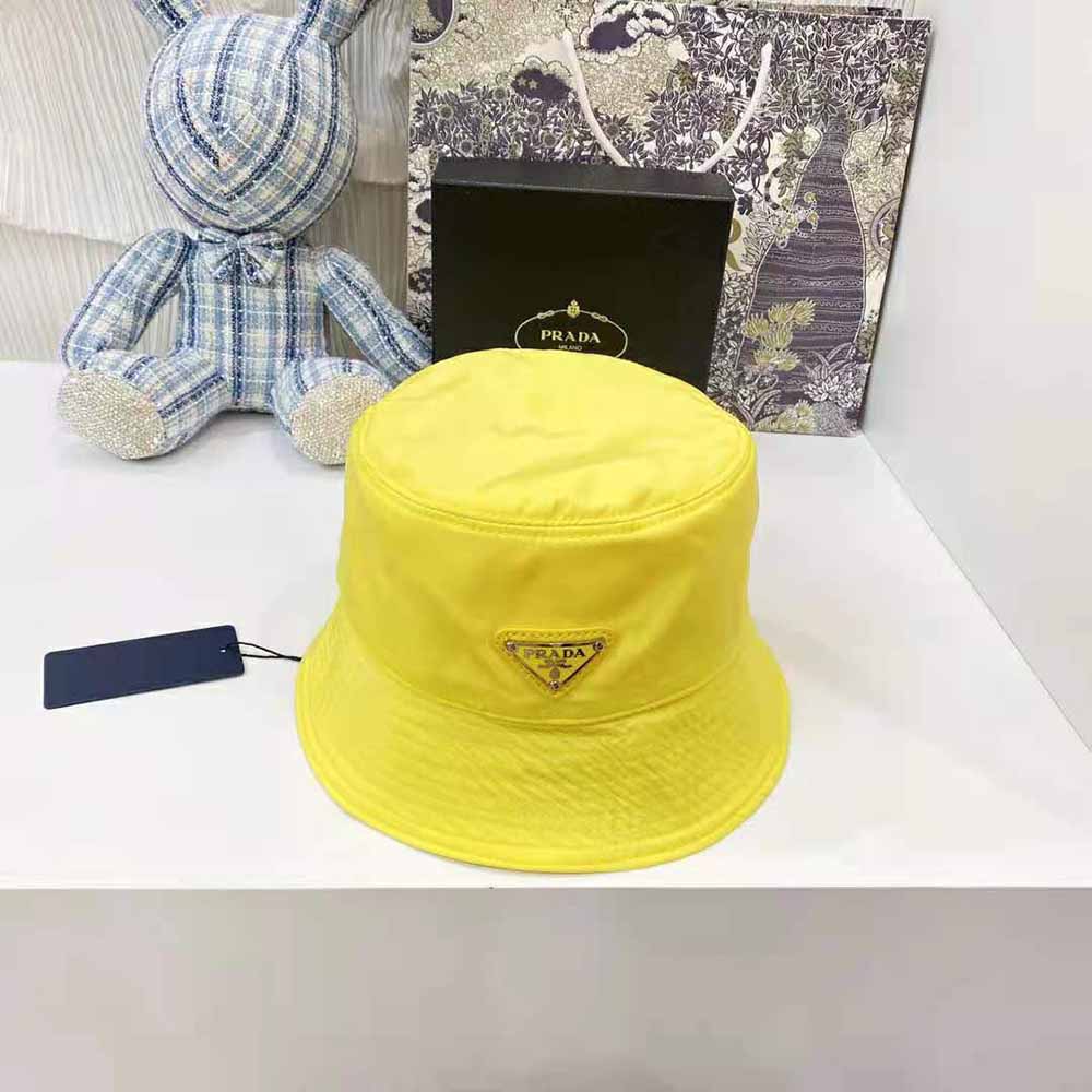 Prada Women Nylon Bucket Hat Decorated with the Triangle Logo-Yellow