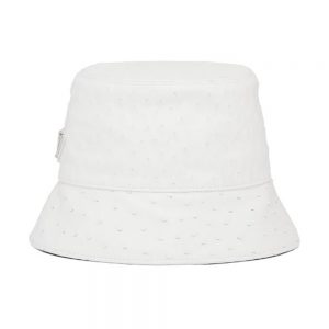 Prada Women Ostrich Leather Bucket Hat-White