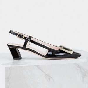 Roger Vivier Women Belle Vivier Metal Buckle Slingback Pumps in Patent Leather