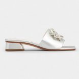 Roger Vivier Women RV Bouquet Strass Buckle Mules in Soft Leather