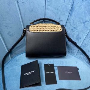 Saint Laurent Cassandra Mini YSL Raffia Top-Handle Bag